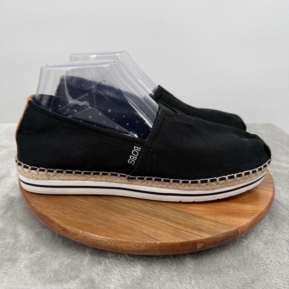 Skechers BOBS Shoes Womens Size 8.5 Black Canvas Espadrille Flats Memory Foam